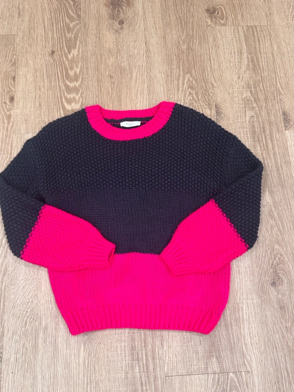 Elodie Navy Blue Hot Pink Colorblock Chunky Knit Sweater XS